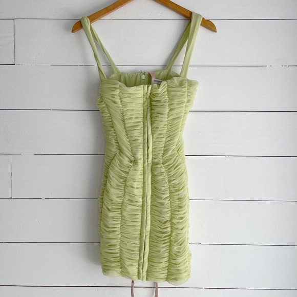 House of CB Cate Lime Rushed Mesh Mini Dress Size Small NEW - Picture 3 of 10